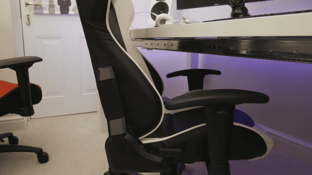 view of dxracer gaming chair stitching and design