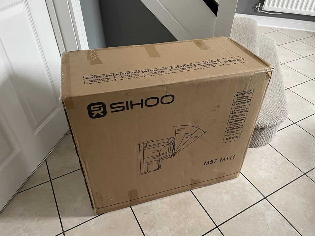 view of sihoo m57 unboxing purchased package arrival at home