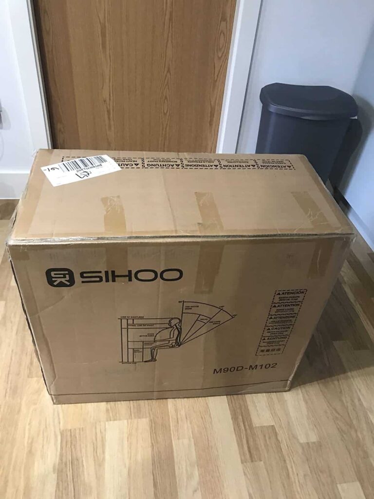 view of sihoo m90 unboxing purchased package arrival at home