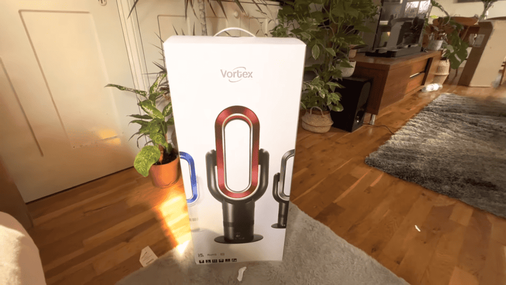 view of our purchase vortex air fan and unboxing package arrival