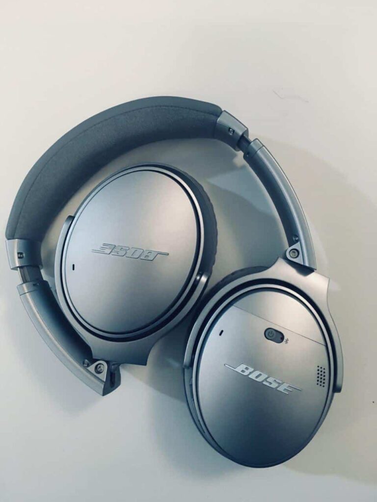 view of bose qc35 noise cancellating headphones our unboxing and testing experience