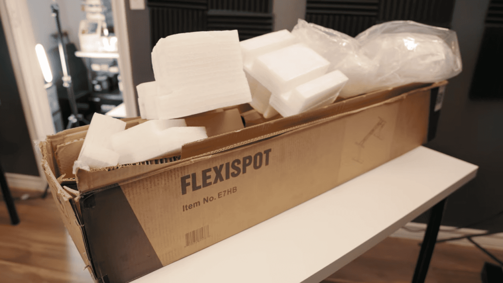 view of flexispot e7 standing desk unboxing