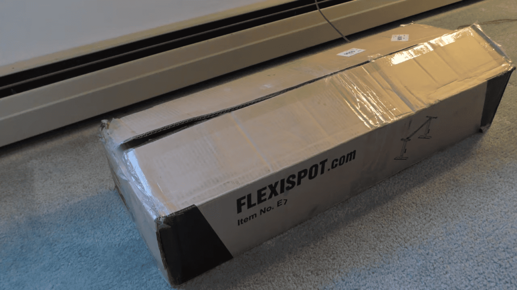 view of flexispot e7 standing desk unboxing purchased package arrival home