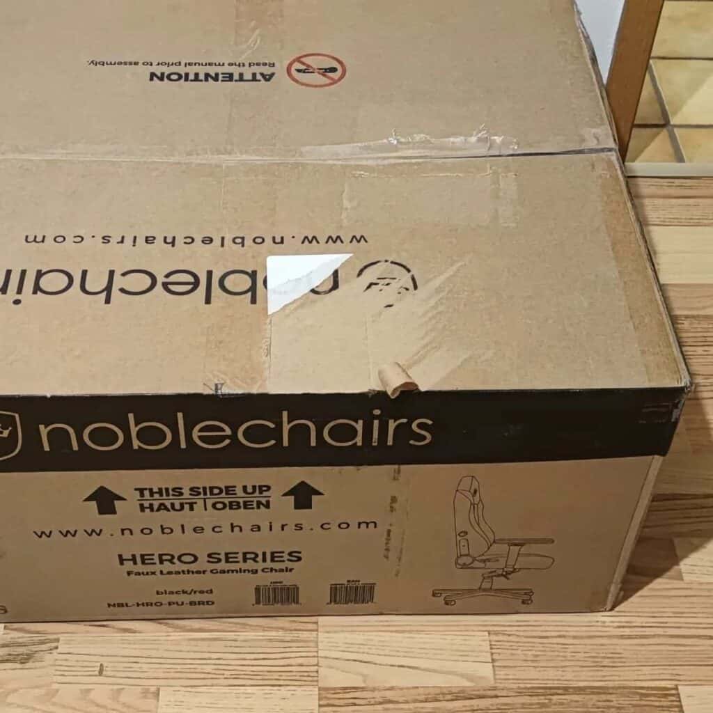 view of noblechairs hero our unboxing package arrival at home