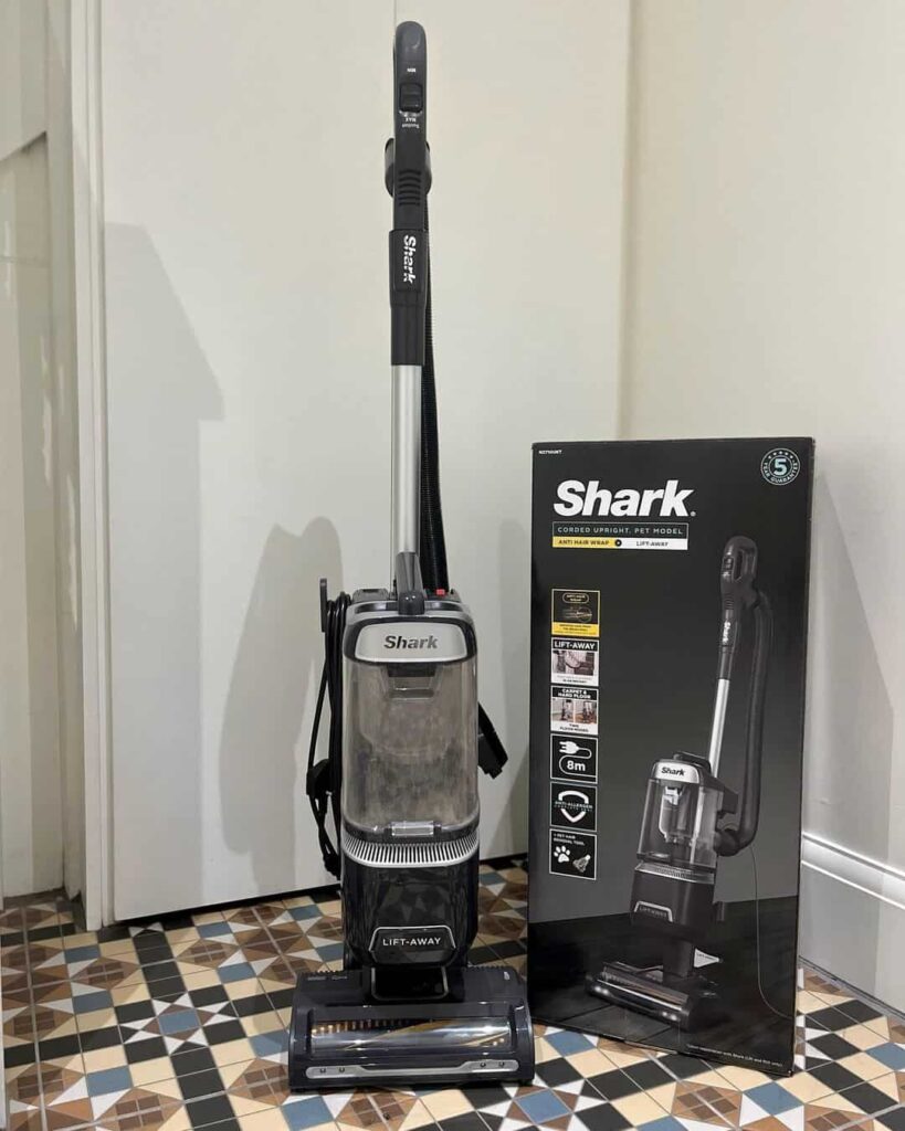 view of shark vaccum cleaner unboxing purchased package arrival at home