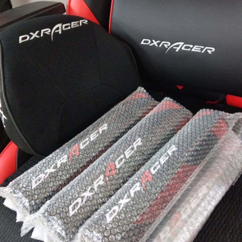 view of dxracer parts and assembly