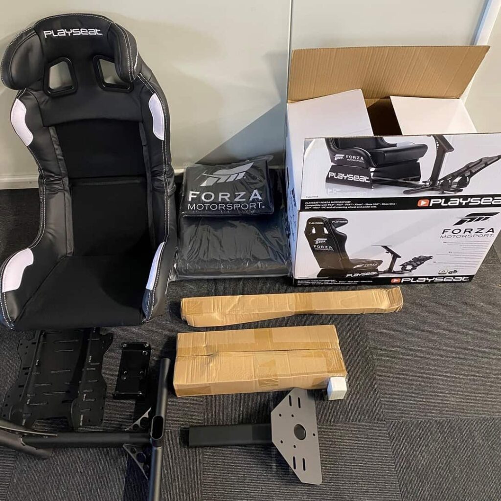 view of playseat challenge wheel stand unboxing purchased package arrival home