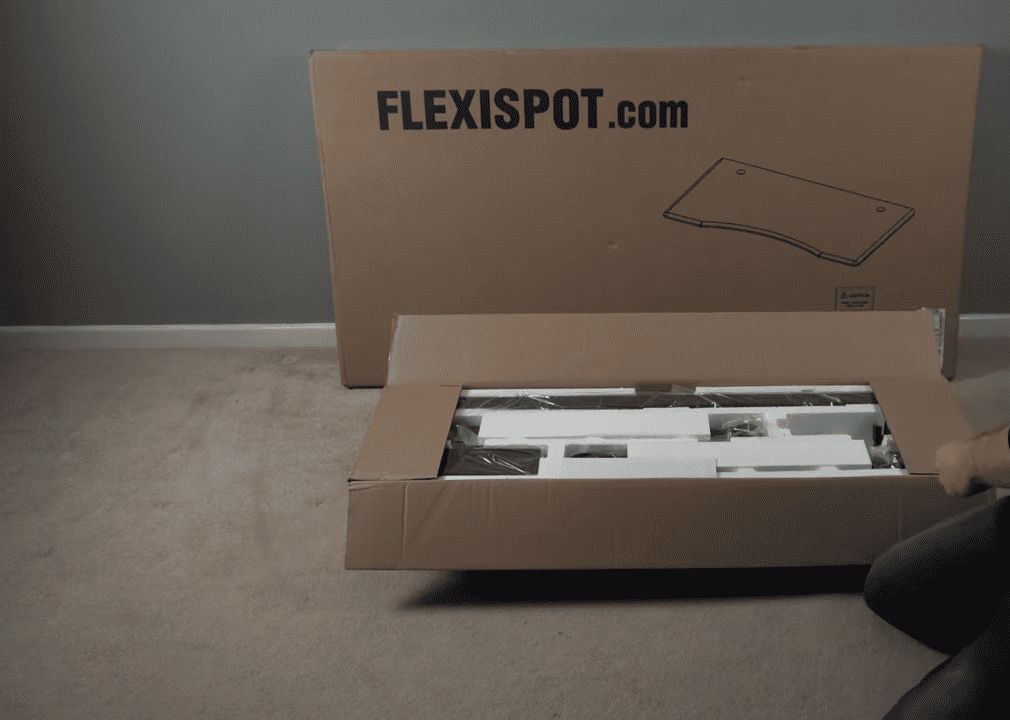 view of view of flexispot e5 standing desk unboxing purchased package arrival home 