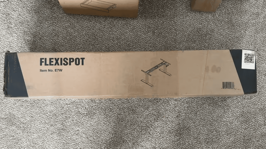 view of view of flexispot e7 pro plus frame standing desk unboxing purchased package arrival home