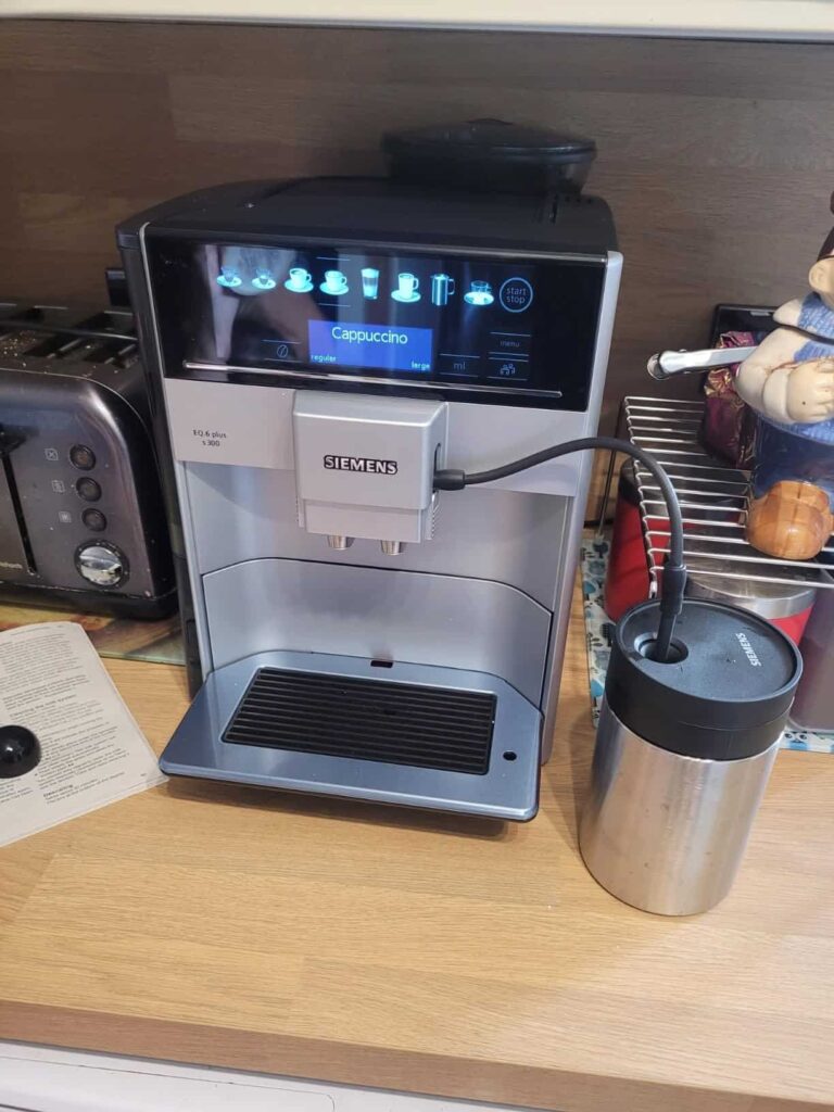 view of siemens bean to cup coffee machine under 300 unboxing purchased package arrival at home testing experience