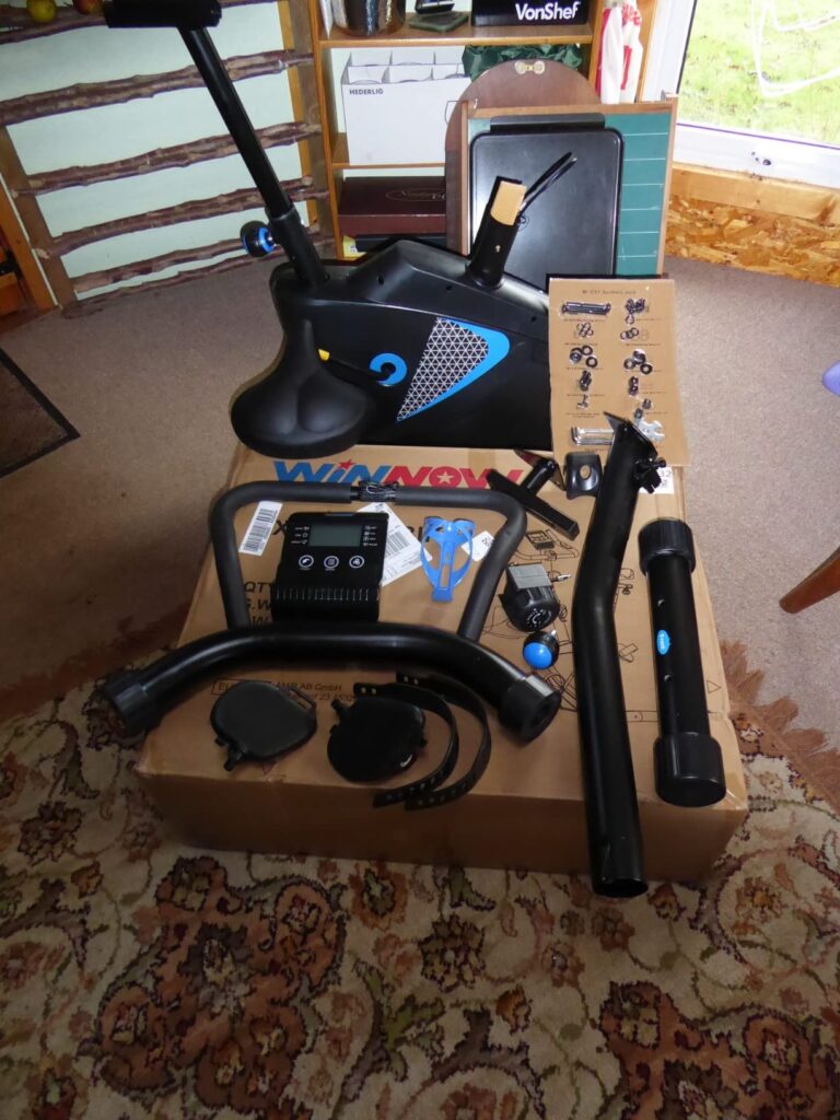 view of winnow exercise bike under 200 uk unboxing purchased package arrival home and our assembly process steps