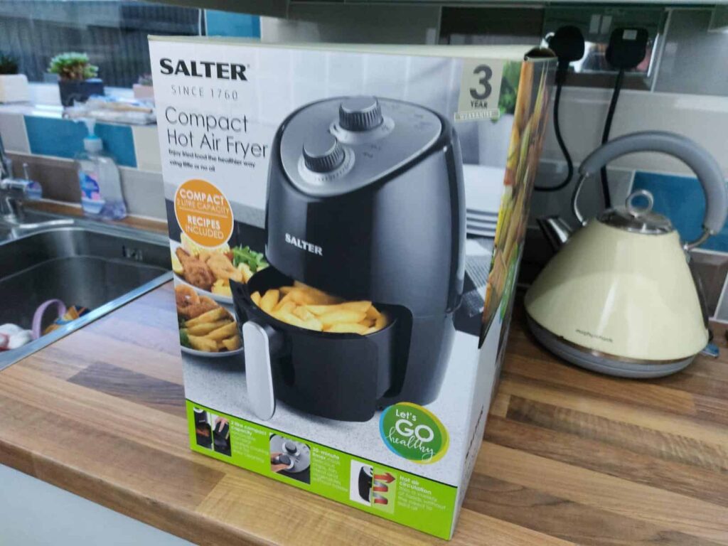 view of unboxed the salter ek2817 air fryers for one person uk tried and tested for several week unboxing purchased package arrival at home testing experience 