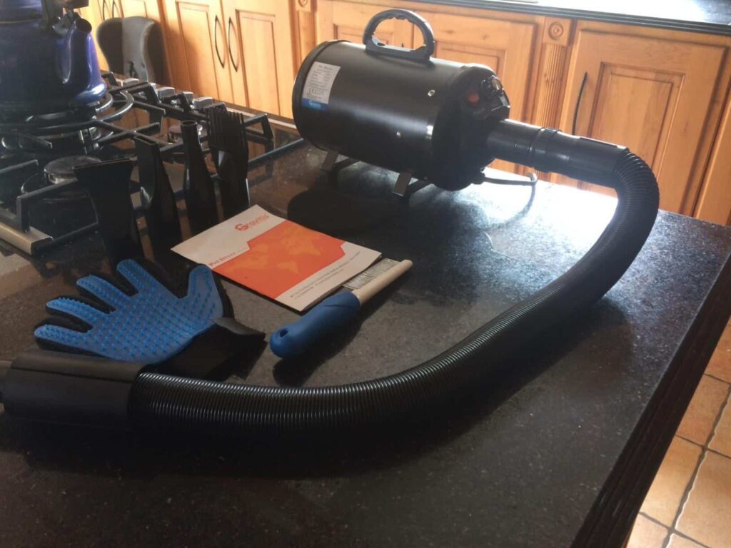 view of gravitis dog blaster dryer uk tried and tested for several week unboxing purchased package arrival at home testing experience 